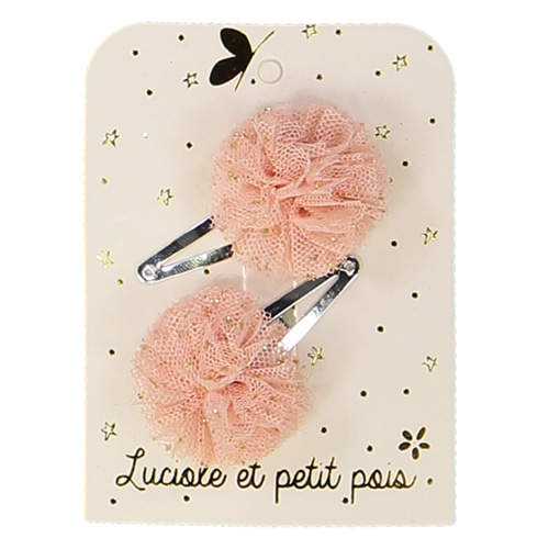 mini pompom hair clips-pink