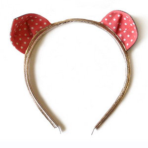 cat ears head band-coral spot